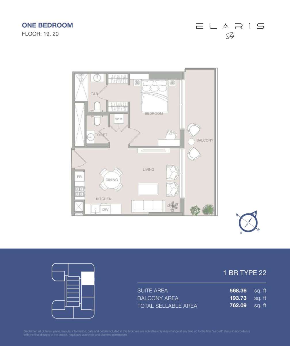1BR-Type 22 | Elaris Sky offers 1-bedroom apartments in JVT District 3, Jumeirah Village Triangle, Dubai.